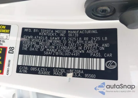 2020 Lexus Es Ultra Luxury из США, поврежденный, VIN 58AFZ1B1XLU074491